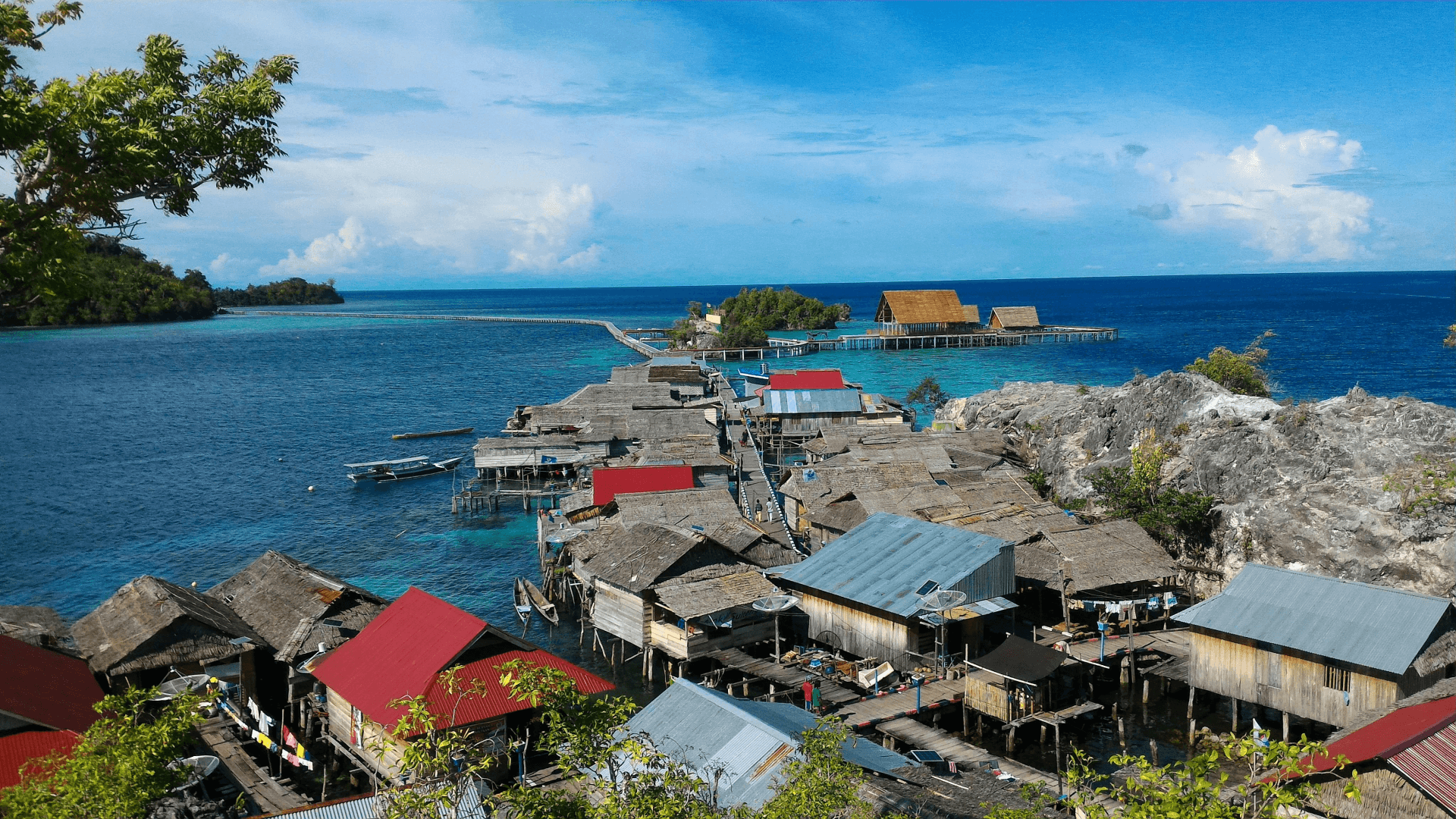 Stilt Village Pulau Papan in the gulf of Tomini at Togian Islands Sulawesi, Indonesia